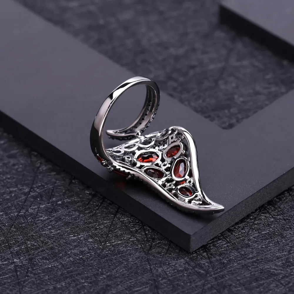 GEM'S BALLET Natural Red Garnet Gemstone Open Finger Ring 925 Sterling Sliver Vintage Gothic Punk Ring For Women Party Jewelry