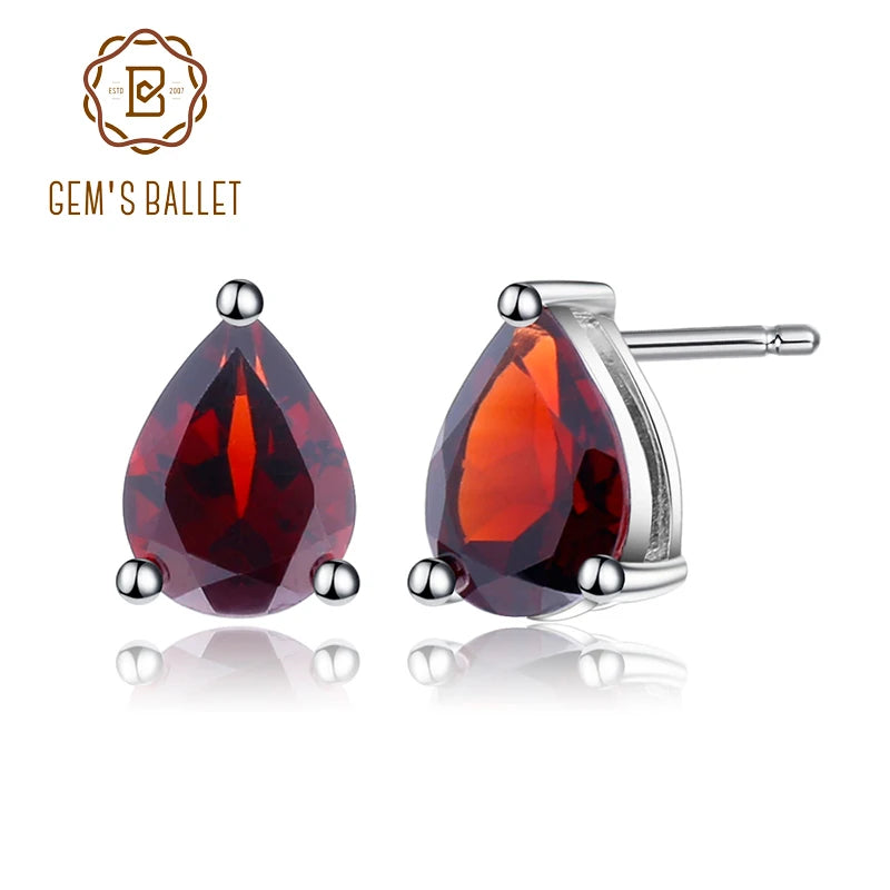 Gem's Ballet 6*8mm 2.74Ct Natural Red Garnet Gemstone Stud Earrings Genuine 925 Sterling Silver Fashion Jewelry for Women