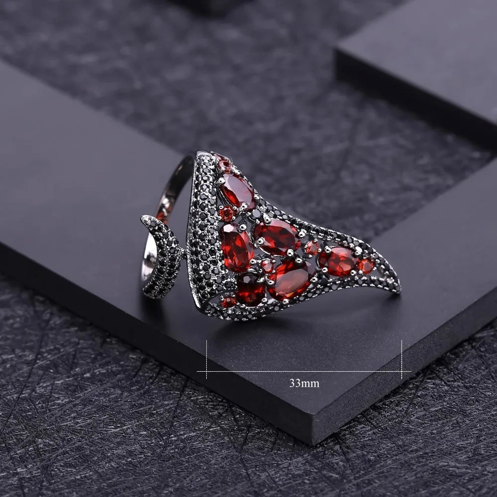 GEM'S BALLET Natural Red Garnet Gemstone Open Finger Ring 925 Sterling Sliver Vintage Gothic Punk Ring For Women Party Jewelry