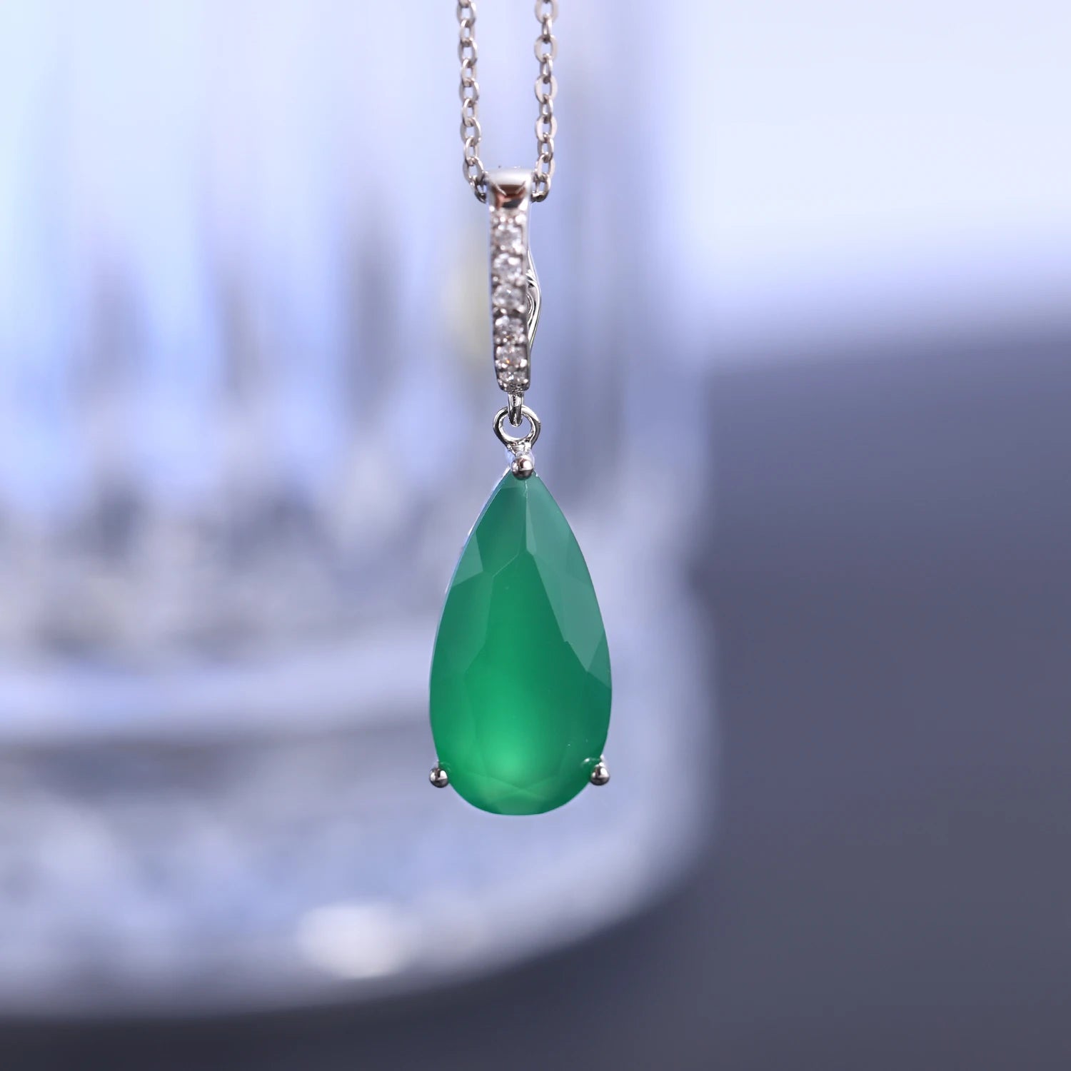 Gem's Ballet 7.89Ct Natural Green Agate Gemstone Pendant  925 sterling Silver Necklaces&Pendants For Women Fine Jewelry
