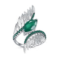 GEM'S BALLET Indian Style 925 Sterling Silver Female Rings For Women Green Agate Feather Finger Ring Sterling Silver Jewelry